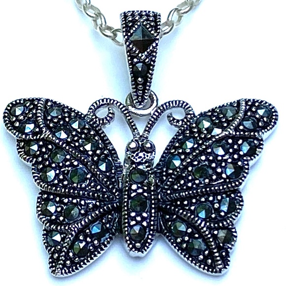 Sterling Silver Marcasite Butterfly Necklace - Picture 2 of 5